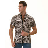 Black & White Zebra Shirt  Designer Paisley  Short Sleeve Button up Shirts - Tailored Slim Fit Cotton Dress Shirts